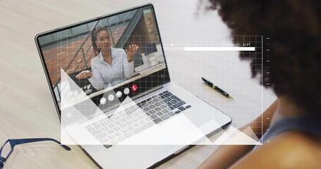 Poster - Animation of data processing over diverse colleagues having video call in office