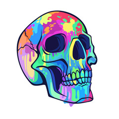 Wall Mural - Multicolored human skull splattered with paint