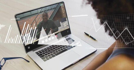 Poster - Animation of data processing over diverse colleagues having video call in office