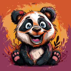 Poster - Panda bear cartoon character on grunge background. Vector illustration.