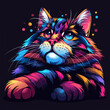 © viklyaha - Vector illustration of a beautiful cat on a dark background. Cartoon style.