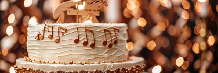 Sticker - Birthday cake adorned with musical notes and copper details