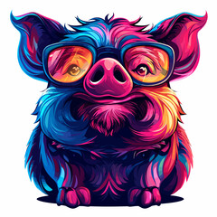 Wall Mural - Pig in glasses. Vector illustration of a pig with glasses.