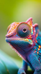 Poster - Colorful chameleon close-up, vibrant reptile with textured skin. Wildlife and nature photography concept