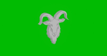Poster - Animation of rotation of a white goat symbol with shadow. Simple and complex rotation. Seamless looped 4k animation on green chroma key background