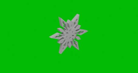 Poster - Animation of rotation of a white snowflake with shadow. Simple and complex rotation. Seamless looped 4k animation on green chroma key background