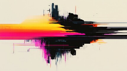 Canvas Print - Abstract vibrant cityscape with dynamic neon streaks and bold geometric shapes.