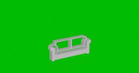 Poster - Animation of rotation of a white sofa icon with shadow. Simple and complex rotation. Seamless looped 4k animation on green chroma key background