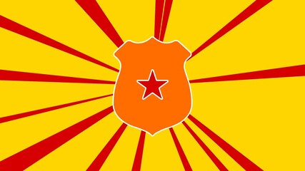 Poster - Police badge symbol on the background of animation from moving rays of the sun. Large orange symbol increases slightly. Seamless looped 4k animation on yellow background