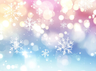 winter wonderland with snowflakes and colorful lights. an illustration featuring an array of snowfla