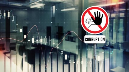 Canvas Print - Animation of diagrams and office over warning sign with corruption text