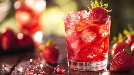 Wall Mural - Savor a delicious strawberry drink, where sweet strawberries dance with zesty citrus.