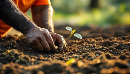 dedicated gardener planting seeds in rich soil showcasing hard work and commitment to nurturing growth