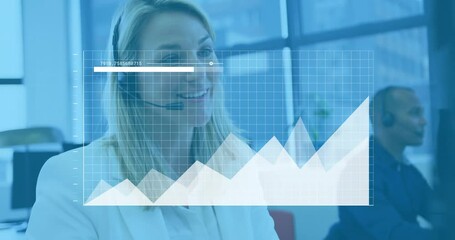 Poster - Animation of diagrams and data processing over diverse colleagues using phone headset in office