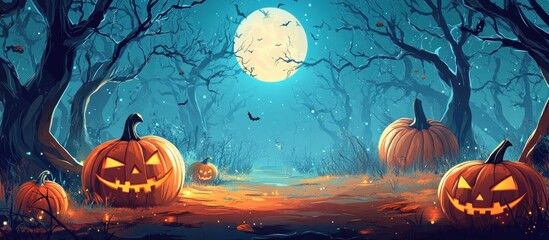 Wall Mural - Jack-o'-Lanterns in a Spooky Halloween Forest