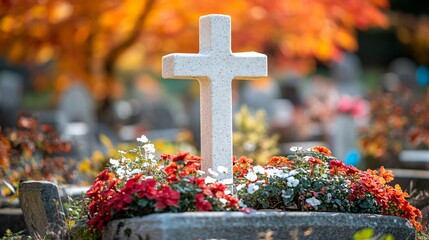 cross in the cemetery on All Saints Day