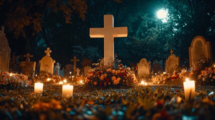 cross in the cemetery on All Saints Day