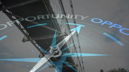 Poster - Animation of compass spinning with motivation and business text over city