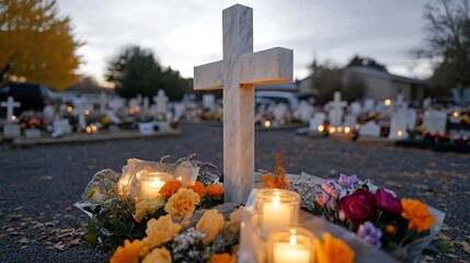 cross in the cemetery on All Saints Day