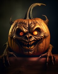 Pumpkin in realistic goblin shape, Halloween