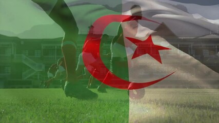 Poster - Animation of flag of algeria over diverse rugby players