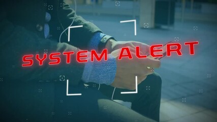 Poster - Animation of system hacked text and data processing over caucasian businessman using smartphone