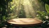 Wooden Platform in Lush Green Tropical Forest