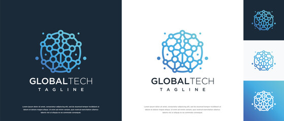 Global technology logo design vector concept.Global technology logo symbol icon made with lines