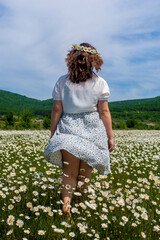 Wall Mural - Girl in a chamomile field