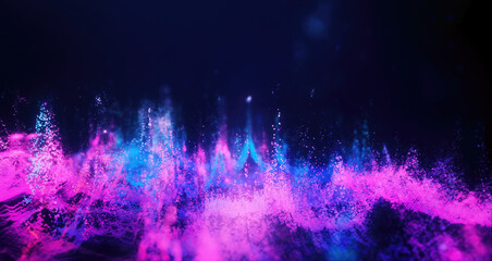 Poster - Abstract moving futuristic landscape of particles and dots of energy magic with glow and blur effect, abstract background
