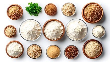 Wall Mural - Healthy couscous grains displayed on a white background, showcasing nutritious eating options in a top view perspective