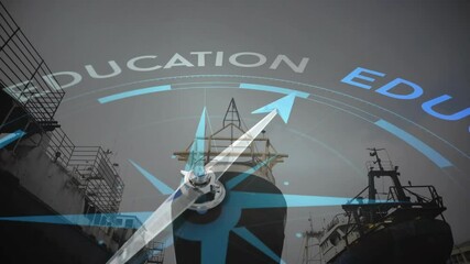 Poster - Animation of compass spinning and education text over shipyard