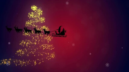 Wall Mural - Animation of santa in sleigh and snow falling over christmas tree