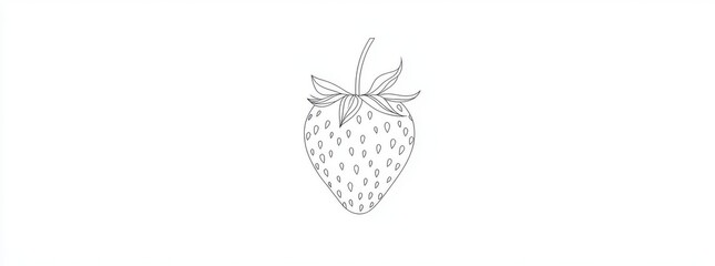 One line drawing of a strawberry fruit with red, green, and yellow spots on a white background. Small abstract hand drawn berry on white background.