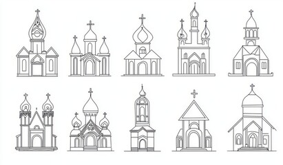 Wall Mural - Church one line drawing isolated on white background