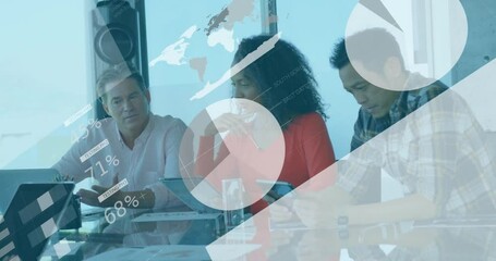 Poster - Animation of financial data processing over diverse business people in office