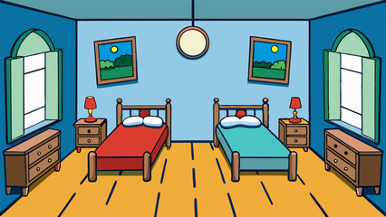 cuarto con dos camas, vector illustration cartoon