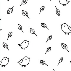 Wall Mural - A seamless pattern of abstract birds drawn in continuous one-line segments