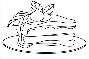 Continuous line art illustration of delicious sliced cake or pudding. Modern illustration with one line of sweet dessert food.