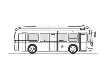 The city buses serving commuters and school students depart from their homes for their destinations. This is an illustration with a single continuous line.