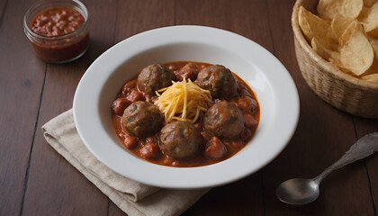 Wall Mural - bowl of delicious meatball chili