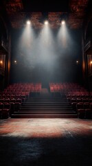 Poster - Bright spotlight illuminating a dark, vacant stage wallpaper