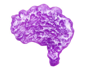 Purple sleaze puddle, slime in shape brain symbol isolated on white background, with clipping path, top view