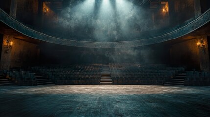 Poster - Dark stage illuminated bright spotlight quiet theater wallpaper