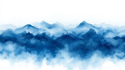 abstract blue watercolor mountains landscape generative ai