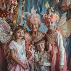 Wall Mural - elderly_woman_her_grandchildren