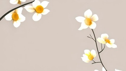 Canvas Print - White and yellow flowers animation on light beige background