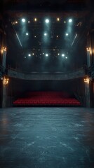 Poster - Single spotlight illuminating a dark, deserted stage in a theater wallpaper