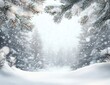© FATNA - Snowfall in winter forest.Beautiful landscape with snow covered fir trees and snowdrifts.Merry Christmas and happy New Year greeting background with copy-space.Winter fairytale.