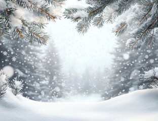 snowfall in winter forest.beautiful landscape with snow covered fir trees and snowdrifts.merry chris